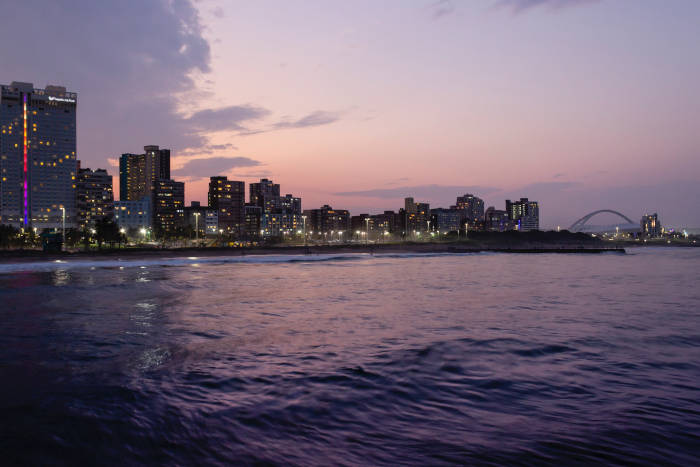 Evening photo of Durban taken from the ocean